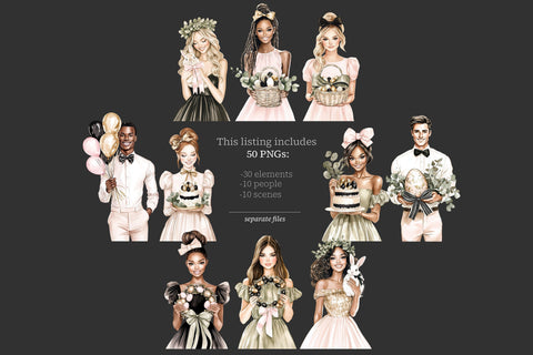 Elegant Easter Clipart | Spring Bunny Clip Art | Easter PNG SVG GlamArtZhanna 