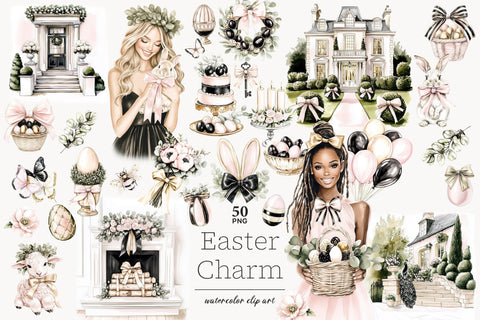 Elegant Easter Clipart | Spring Bunny Clip Art | Easter PNG SVG GlamArtZhanna 