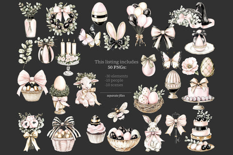 Elegant Easter Clipart | Spring Bunny Clip Art | Easter PNG SVG GlamArtZhanna 