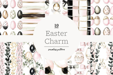 Elegant Easter Digital Paper | Pink Gold Egg Patterns Digital Pattern GlamArtZhanna 
