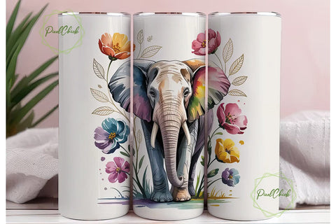 Elegant Elephant Floral 20oz Tumbler Sublimation PixelChick 