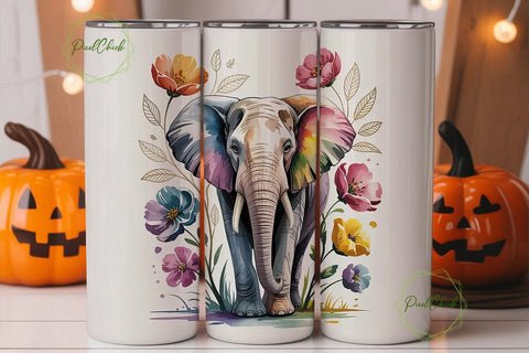 Elegant Elephant Floral 20oz Tumbler Sublimation PixelChick 
