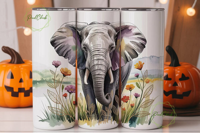 Elegant Elephant Floral 20oz Tumbler Sublimation PixelChick 