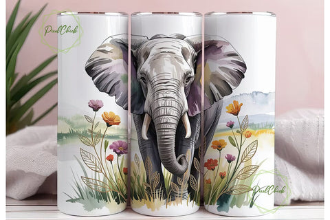 Elegant Elephant Floral 20oz Tumbler Sublimation PixelChick 