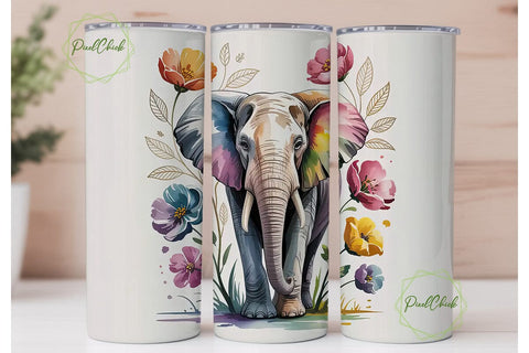 Elegant Elephant Floral 20oz Tumbler Sublimation PixelChick 