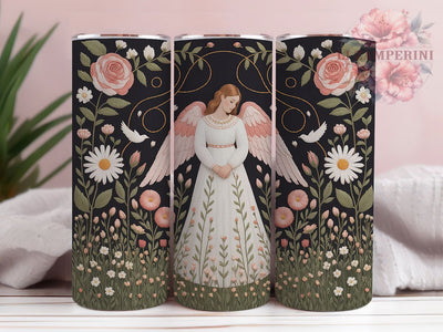 Elegant Embroidered Angel Tumbler, Spiritual Art, Heavenly Design, Sublimation Art, 20oz Tumbler, Elegant Wrap, Divine Theme Sublimation Li Zamperini 