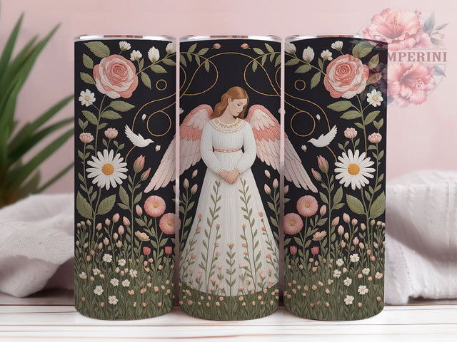 Elegant Embroidered Angel Tumbler, Spiritual Art, Heavenly Design, Sublimation Art, 20oz Tumbler, Elegant Wrap, Divine Theme Sublimation Li Zamperini 