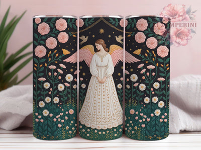 Elegant Embroidered Angel Tumbler, Spiritual Art, Heavenly Design, Sublimation Art, 20oz Tumbler, Elegant Wrap, Divine Theme Sublimation Li Zamperini 