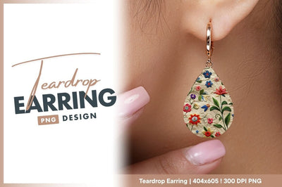 Elegant embroidered floral pattern teardrop earring png Sublimation Regulrcrative 