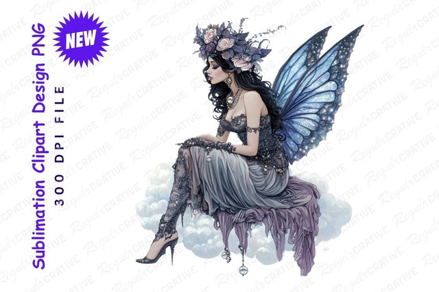 Elegant Fairy Seated On Cloud Clipart Png Sublimation Regulrcrative 