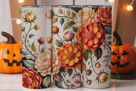 Elegant Fall Floral Tumbler Wrap Sublimation PixelChick 