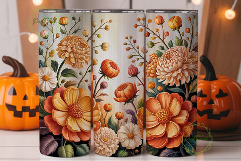Elegant Fall Floral Tumbler Wrap Sublimation PixelChick 