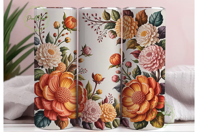 Elegant Fall Floral Tumbler Wrap Sublimation PixelChick 