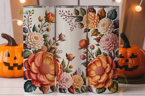 Elegant Fall Floral Tumbler Wrap Sublimation PixelChick 