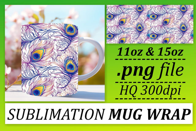 Elegant Feather Pattern Mug Sublimation: 11oz 15oz Chic Collection Sublimation afrosvg 