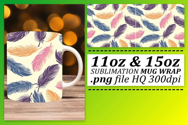 Elegant Feather Pattern Mug Sublimation: 11oz 15oz Chic Collection Sublimation afrosvg 