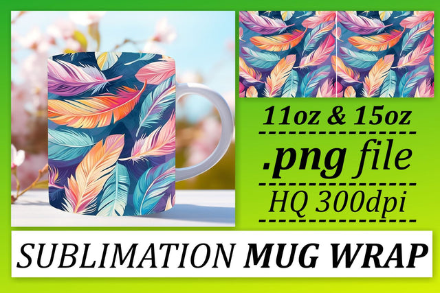 Elegant Feather Pattern Mug Sublimation: 11oz 15oz Delightful Charm Sublimation afrosvg 