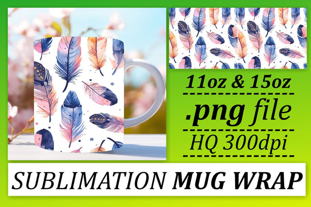 Elegant Feather Pattern Mug Sublimation: 11oz 15oz Delightful Whimsy Sublimation afrosvg 