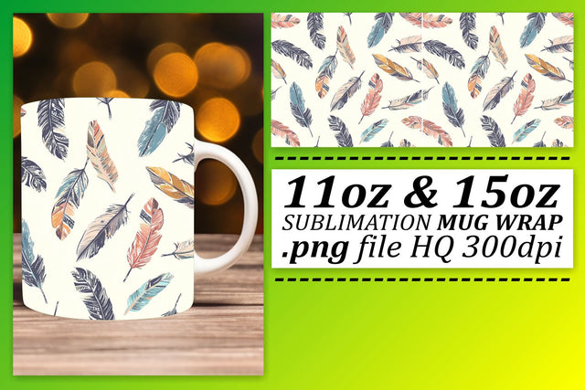 Elegant Feather Pattern Mug Sublimation: 11oz 15oz Whimsical Edition Sublimation afrosvg 
