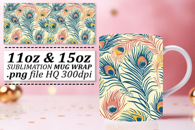 Elegant Feather Pattern Mug Wrap: Sublimation Joyful Designs 11oz 15oz Sublimation afrosvg 