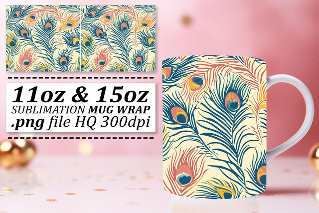 Elegant Feather Pattern Mug Wrap: Sublimation Joyful Designs 11oz 15oz Sublimation afrosvg 