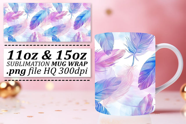 Elegant Feather Pattern Mug Wrap: Sublimation Trends 11oz 15oz Sublimation afrosvg 