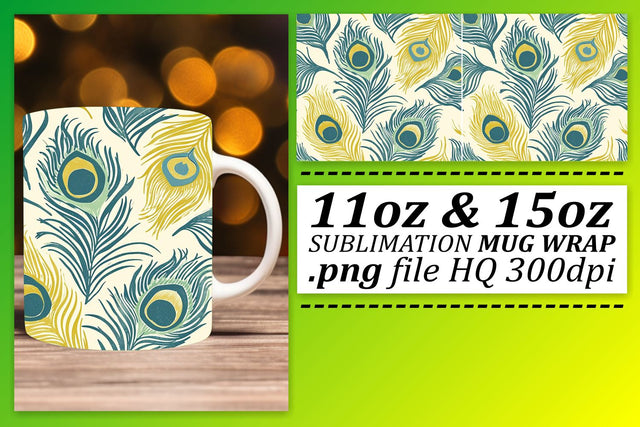 Elegant Feather Pattern Mug Wrap: Sublimation Trends 11oz 15oz Sublimation afrosvg 