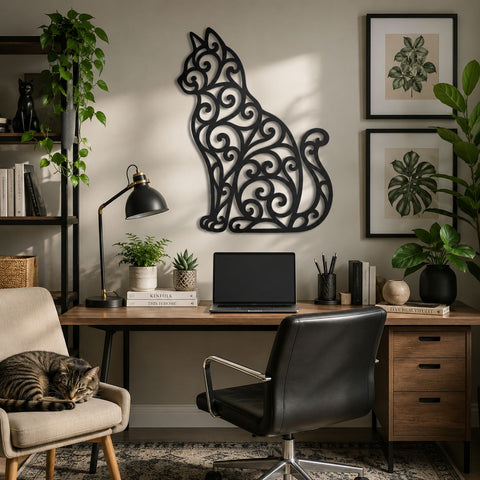 Elegant Filigree Cat Laser SVG | Cat Metal Wall Art DXF | Laser Cut Cat Design | CNC Plasma Cut File | Scroll Cat Svg | Animal Wall Decor SVG HappyDesignStudio 