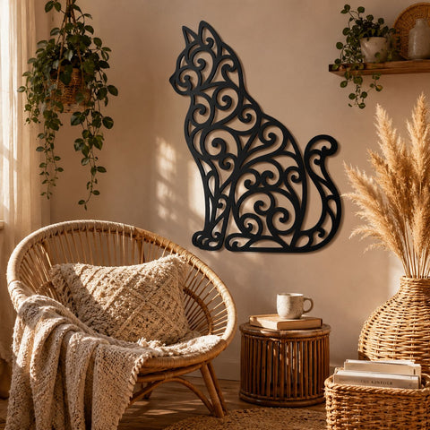 Elegant Filigree Cat Laser SVG | Cat Metal Wall Art DXF | Laser Cut Cat Design | CNC Plasma Cut File | Scroll Cat Svg | Animal Wall Decor SVG HappyDesignStudio 