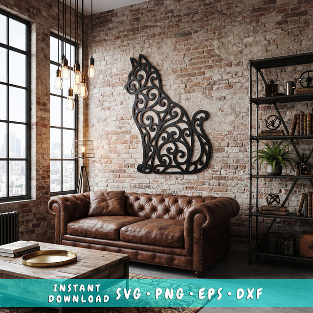 Elegant Filigree Cat Laser SVG | Cat Metal Wall Art DXF | Laser Cut Cat Design | CNC Plasma Cut File | Scroll Cat Svg | Animal Wall Decor SVG HappyDesignStudio 