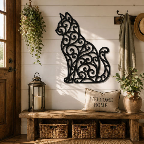 Elegant Filigree Cat Laser SVG | Cat Metal Wall Art DXF | Laser Cut Cat Design | CNC Plasma Cut File | Scroll Cat Svg | Animal Wall Decor SVG HappyDesignStudio 