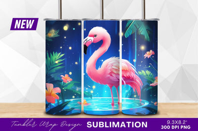 Elegant flamingo in tropical oasis tumbler png Sublimation Regulrcrative 