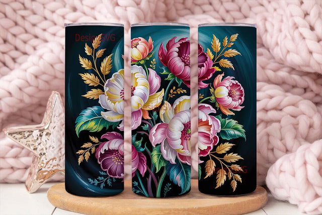 Elegant Floral 20oz Tumbler Wrap Sublimation DesignSVG 