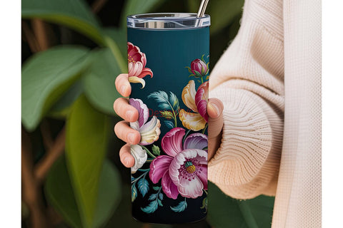 Elegant Floral 20oz Tumbler Wrap Sublimation DesignSVG 