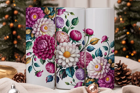 Elegant Floral 20oz Tumbler Wrap Sublimation DesignSVG 