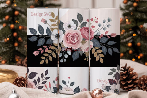 Elegant Floral 20oz Tumbler Wrap Sublimation DesignSVG 
