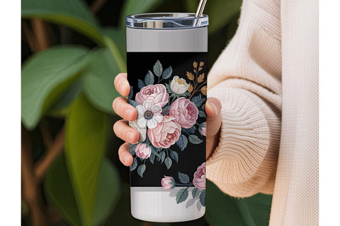 Elegant Floral 20oz Tumbler Wrap Sublimation DesignSVG 