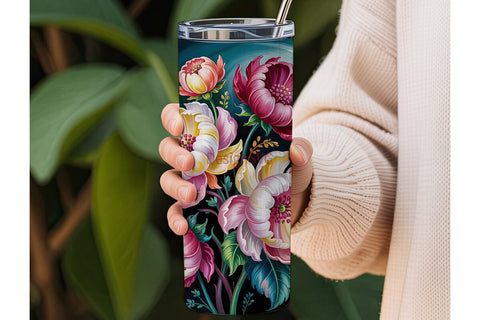 Elegant Floral 20oz Tumbler Wrap Sublimation DesignSVG 