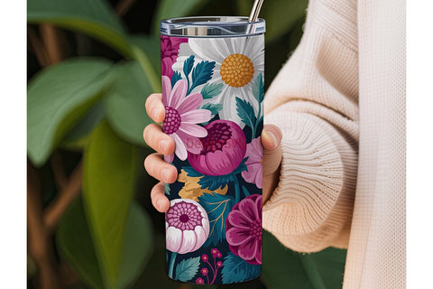 Elegant Floral 20oz Tumbler Wrap Sublimation DesignSVG 