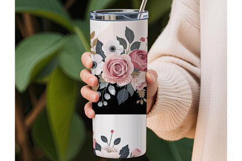 Elegant Floral 20oz Tumbler Wrap Sublimation DesignSVG 