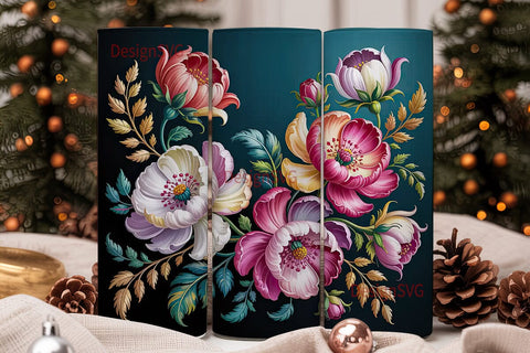 Elegant Floral 20oz Tumbler Wrap Sublimation DesignSVG 