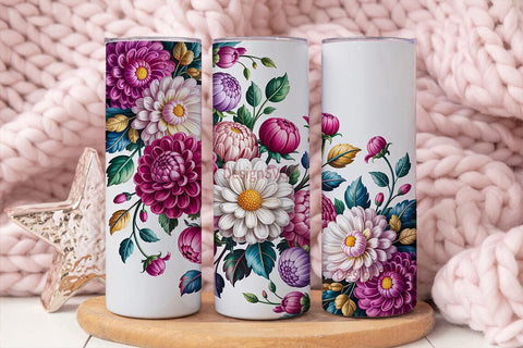 Elegant Floral 20oz Tumbler Wrap Sublimation DesignSVG 