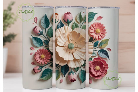Elegant Floral 20oz Tumbler Wrap Sublimation PixelChick 