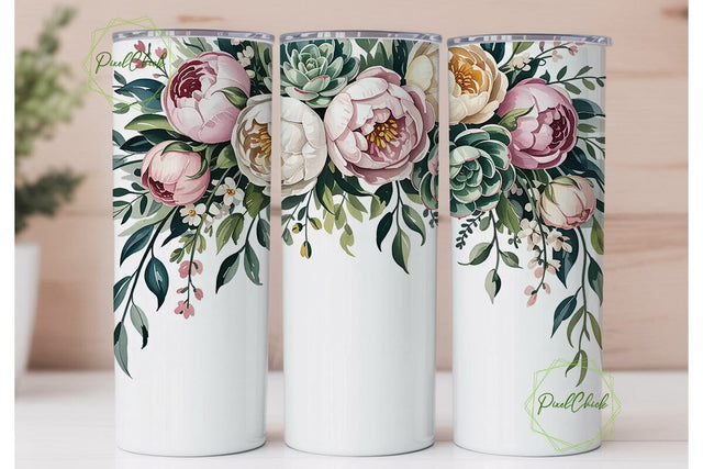 Elegant Floral 20oz Tumbler Wrap Sublimation PixelChick 