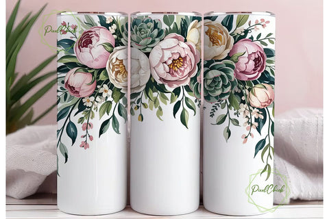 Elegant Floral 20oz Tumbler Wrap Sublimation PixelChick 