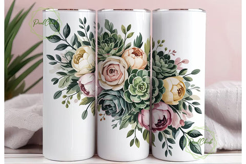Elegant Floral 20oz Tumbler Wrap Sublimation PixelChick 