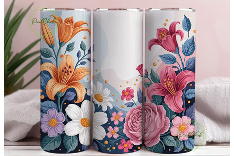 Elegant Floral 20oz Tumbler Wrap Sublimation PixelChick 