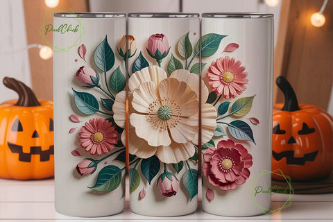Elegant Floral 20oz Tumbler Wrap Sublimation PixelChick 