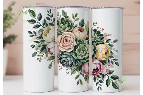 Elegant Floral 20oz Tumbler Wrap Sublimation PixelChick 