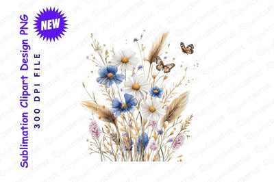 Elegant Floral Arrangement With Daisies Butterflies And Golden Wheat On Gray Background Sublimation Regulrcrative 